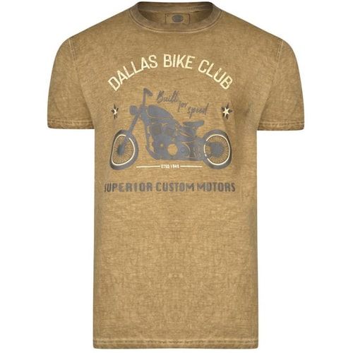 KAM Dallas Bike Club Printed T-Shirt Khaki